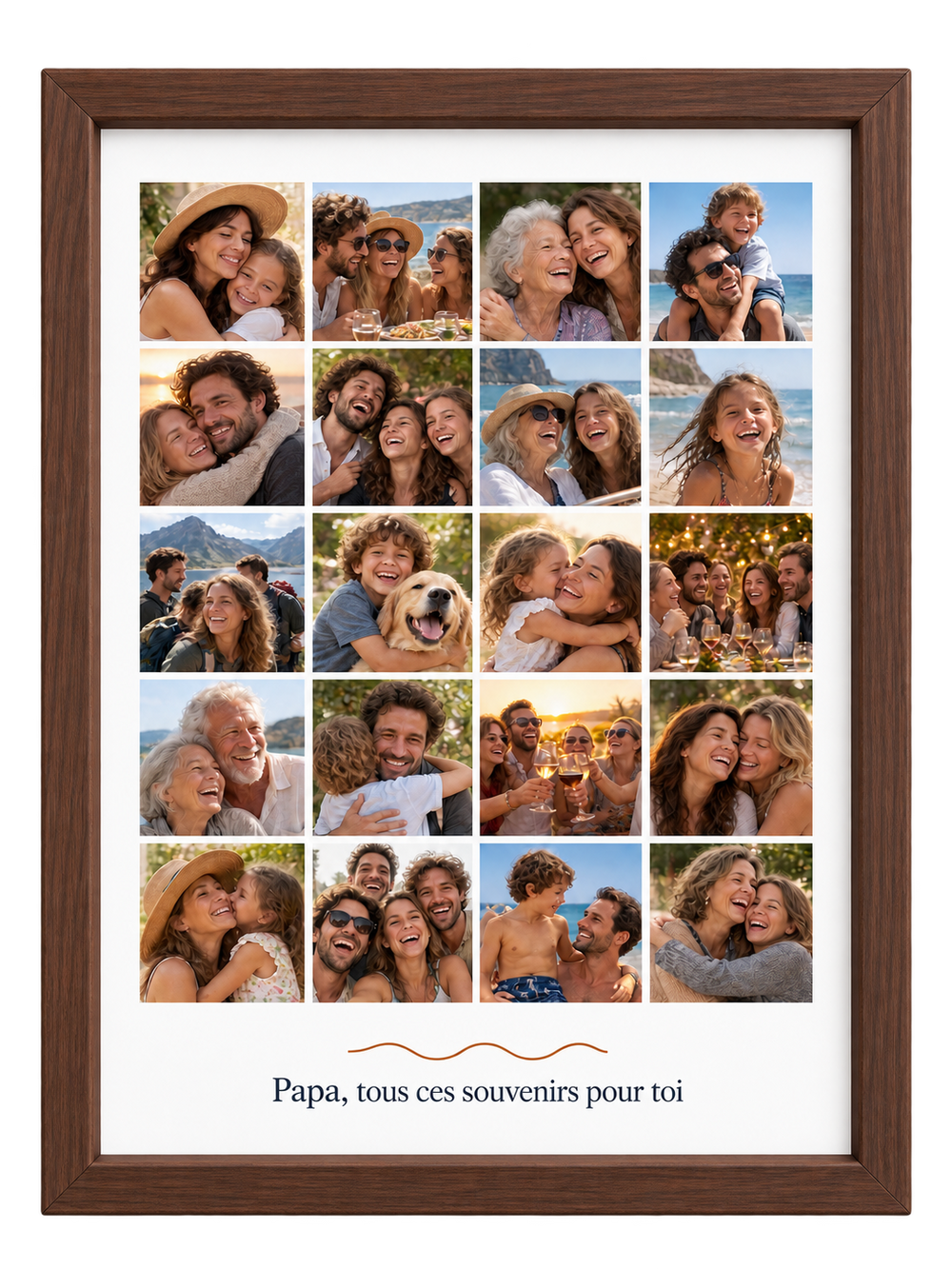 Cadre Ravive Noyer, 20 photos carrées, Papa, tous ces souvenirs pour toi